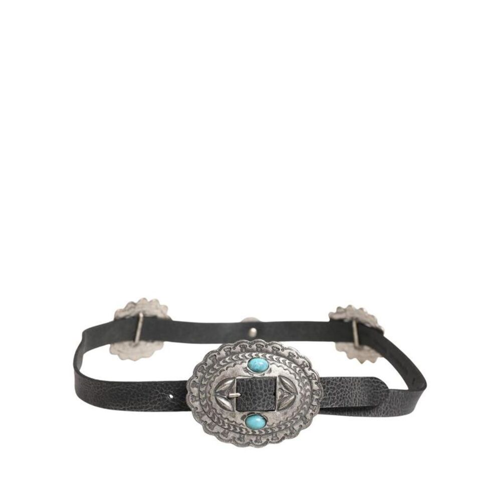 Cavalli Class Leather Embellished Oval Buckle Belt Women Black Belts